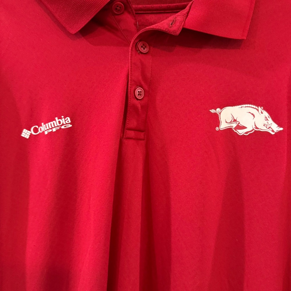 Columbia PFG Arkansas Razorbacks Polo Shirt Mens XL Red Omni-Freeze Zero Cooling